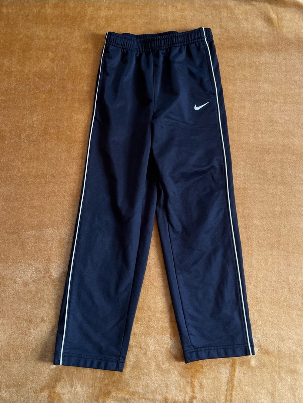 Nike Kids Black Track Pants with White Side Piping Size 7 Athletic Wear